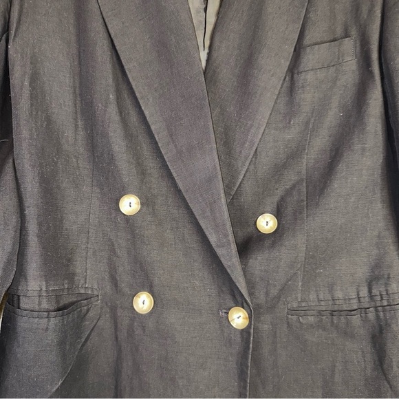Vintage Limited Linen Blend Black Women's Medium Double Breasted Blazer - Picture 5 of 9